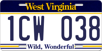 WV license plate 1CW038