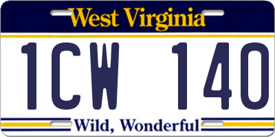 WV license plate 1CW140