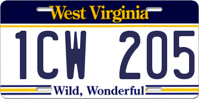 WV license plate 1CW205