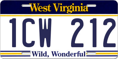 WV license plate 1CW212