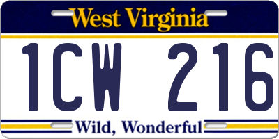 WV license plate 1CW216