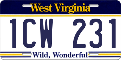 WV license plate 1CW231