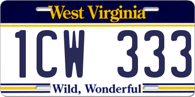 WV license plate 1CW333