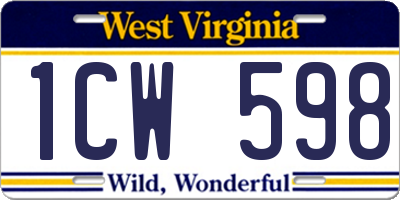 WV license plate 1CW598