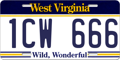 WV license plate 1CW666