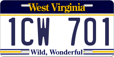 WV license plate 1CW701