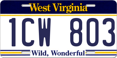 WV license plate 1CW803