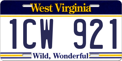WV license plate 1CW921