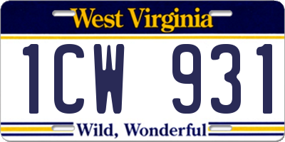 WV license plate 1CW931