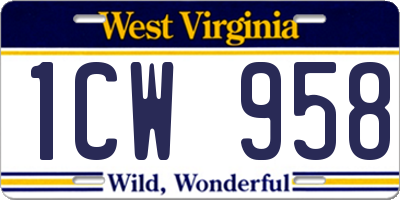 WV license plate 1CW958