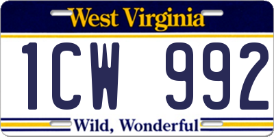 WV license plate 1CW992