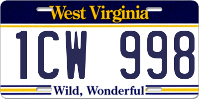 WV license plate 1CW998