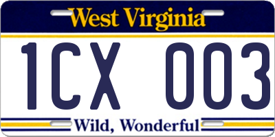 WV license plate 1CX003