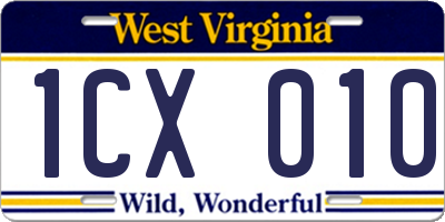 WV license plate 1CX010
