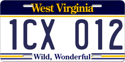 WV license plate 1CX012