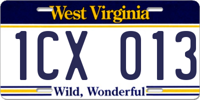 WV license plate 1CX013