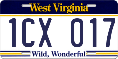 WV license plate 1CX017