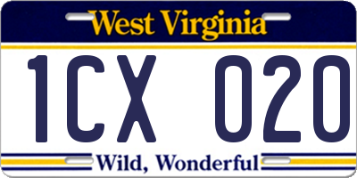WV license plate 1CX020