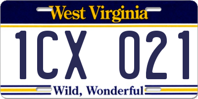 WV license plate 1CX021