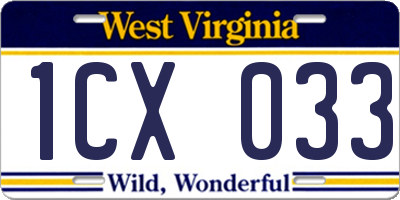 WV license plate 1CX033