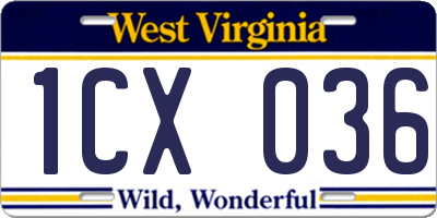 WV license plate 1CX036