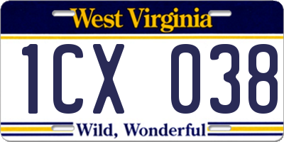 WV license plate 1CX038
