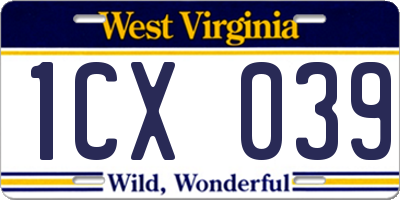 WV license plate 1CX039