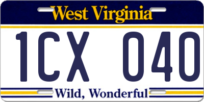 WV license plate 1CX040