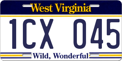 WV license plate 1CX045