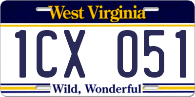 WV license plate 1CX051