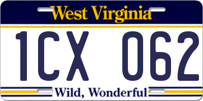 WV license plate 1CX062