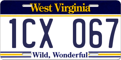 WV license plate 1CX067