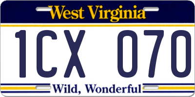 WV license plate 1CX070