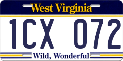 WV license plate 1CX072