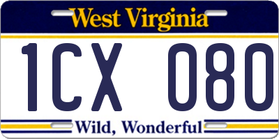 WV license plate 1CX080