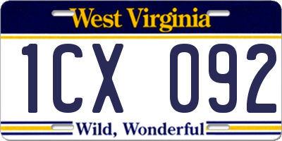 WV license plate 1CX092