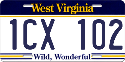 WV license plate 1CX102