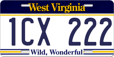 WV license plate 1CX222