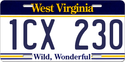 WV license plate 1CX230