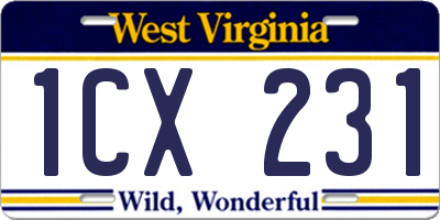 WV license plate 1CX231