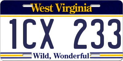 WV license plate 1CX233