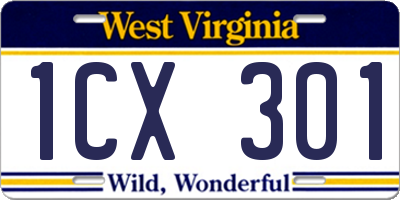 WV license plate 1CX301