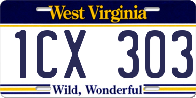 WV license plate 1CX303
