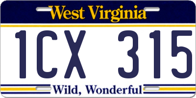 WV license plate 1CX315