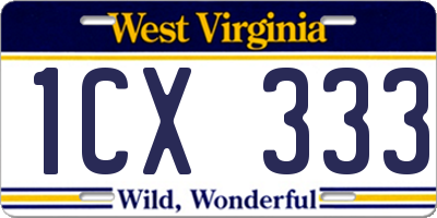WV license plate 1CX333
