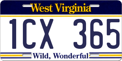 WV license plate 1CX365