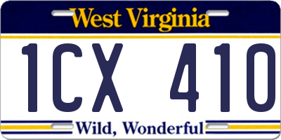 WV license plate 1CX410