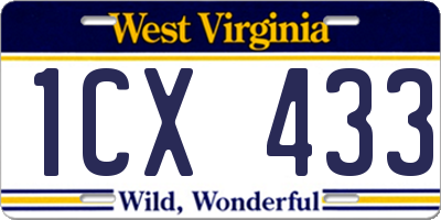 WV license plate 1CX433