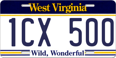 WV license plate 1CX500