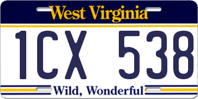 WV license plate 1CX538